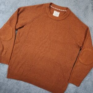 Fat Face Sweater Mens 2XL Orange Ribbed Knit Elbow Patches Heavy Pullover Cozy